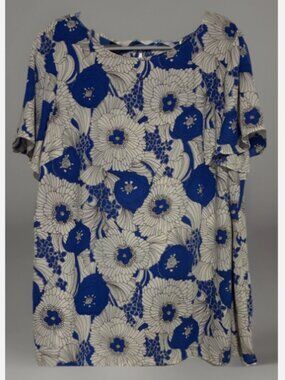 Talbots Women’s Plus Size 1X Floral Top Blue White Polyester